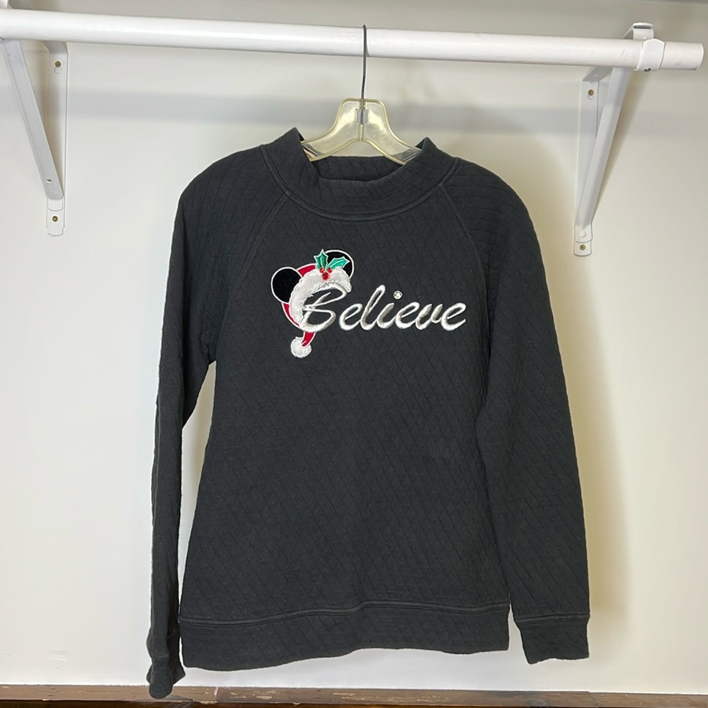 Disney Parks Exclusive Mock Neck Quilted Black Christmas‎ Sweatshirt- Small